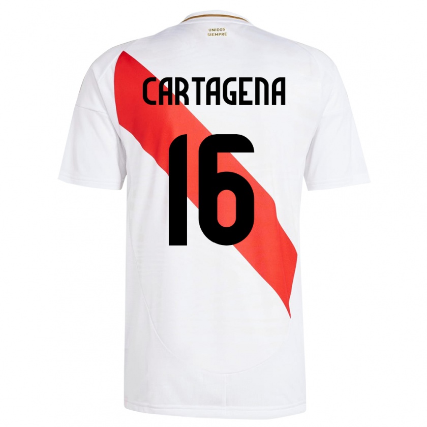 Kandiny Hombre Camiseta Perú Wilder Cartagena #16 Blanco 1ª Equipación 24-26 La Camisa