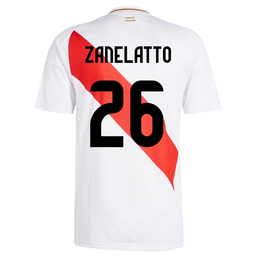 Kandiny Hombre Camiseta Perú Franco Zanelatto #26 Blanco 1ª Equipación 24-26 La Camisa