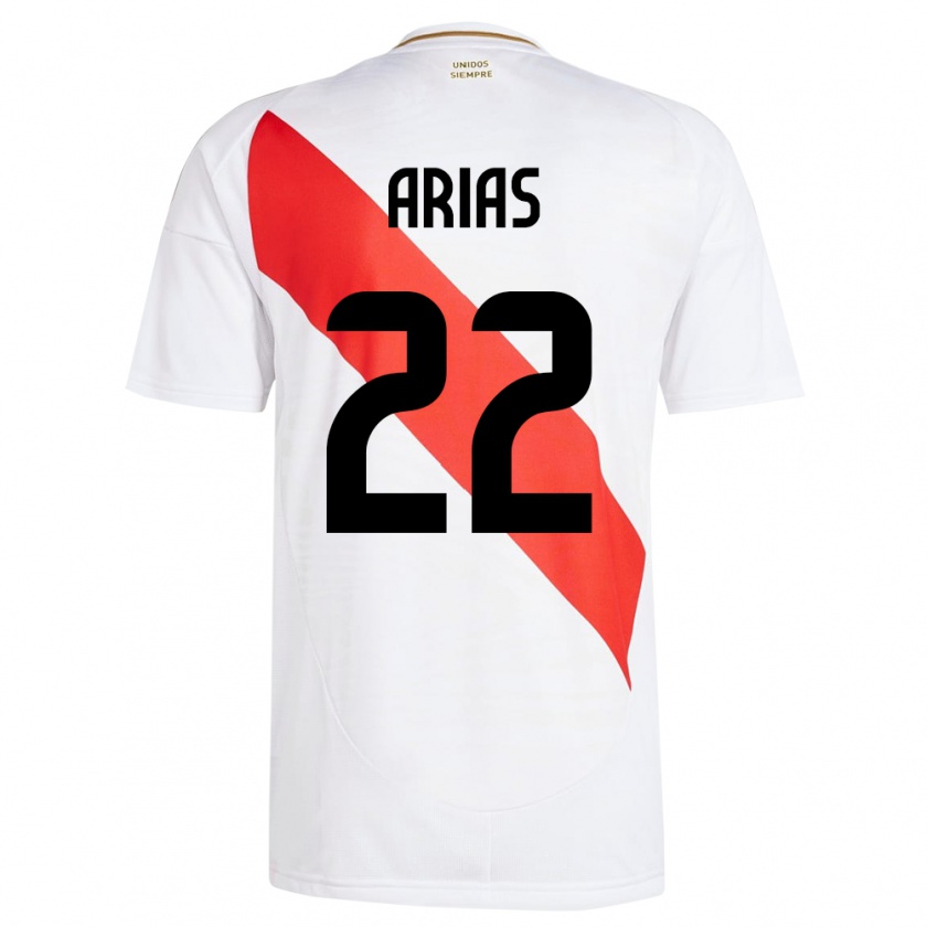 Kandiny Hombre Camiseta Perú Brian Arias #22 Blanco 1ª Equipación 24-26 La Camisa