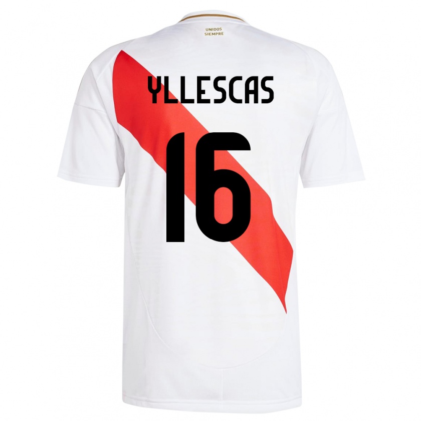 Kandiny Hombre Camiseta Perú Jhosenffer Yllescas #16 Blanco 1ª Equipación 24-26 La Camisa