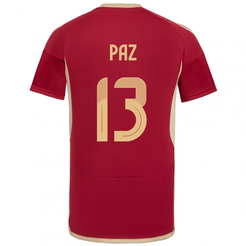 Kandiny Hombre Camiseta Venezuela Jesús Paz #13 Borgoña 1ª Equipación 24-26 La Camisa México