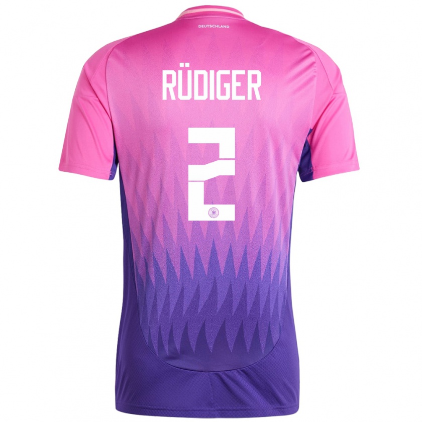 Kandiny Herren Deutschland Antonio Rudiger #2 Pink Lila Auswärtstrikot Trikot 24-26 T-Shirt Österreich