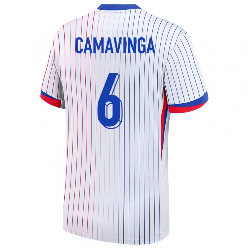 Kandiny Hombre Camiseta Francia Eduardo Camavinga #6 Blanco 2ª Equipación 24-26 La Camisa México