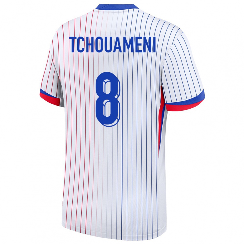 Kandiny Uomo Maglia Francia Aurelien Tchouameni #8 Bianco Kit Gara Away 24-26 Maglietta