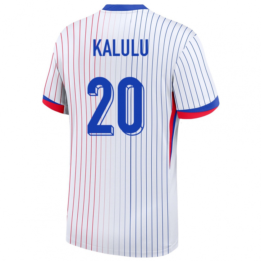 Kandiny Hombre Camiseta Francia Pierre Kalulu #20 Blanco 2ª Equipación 24-26 La Camisa