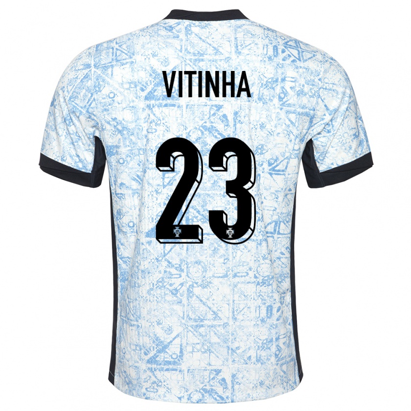 Kandiny Uomo Maglia Portogallo Vitinha #23 Crema Blu Kit Gara Away 24-26 Maglietta