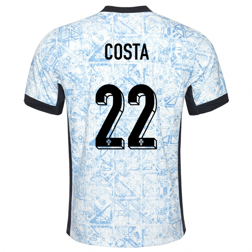 Kandiny Heren Portugal Diogo Costa #22 Crème Blauw Uitshirt Uittenue 24-26 T-Shirt