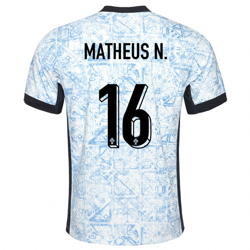 Kandiny Heren Portugal Matheus Nunes #16 Crème Blauw Uitshirt Uittenue 24-26 T-Shirt België