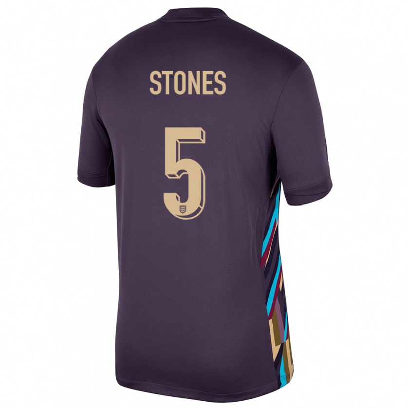 Kandiny Uomo Maglia Inghilterra John Stones #5 Uvetta Scura Kit Gara Away 24-26 Maglietta