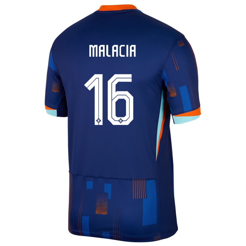 Kandiny Uomo Maglia Paesi Bassi Tyrell Malacia #16 Blu Kit Gara Away 24-26 Maglietta