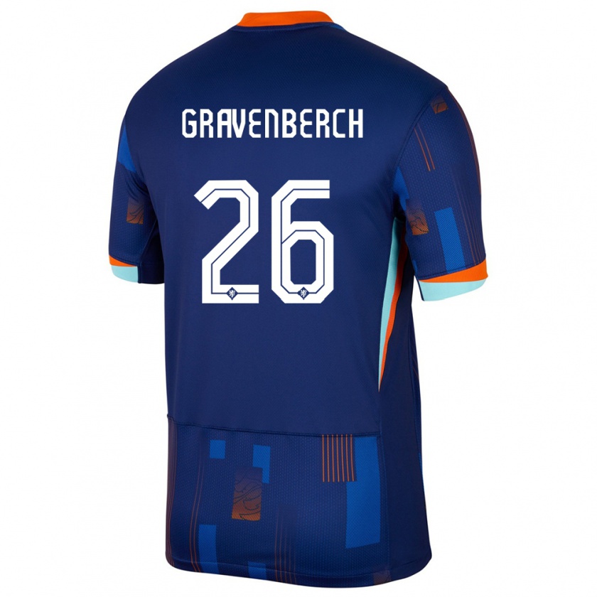 Kandiny Herren Niederlande Ryan Gravenberch #26 Blau Auswärtstrikot Trikot 24-26 T-Shirt Österreich