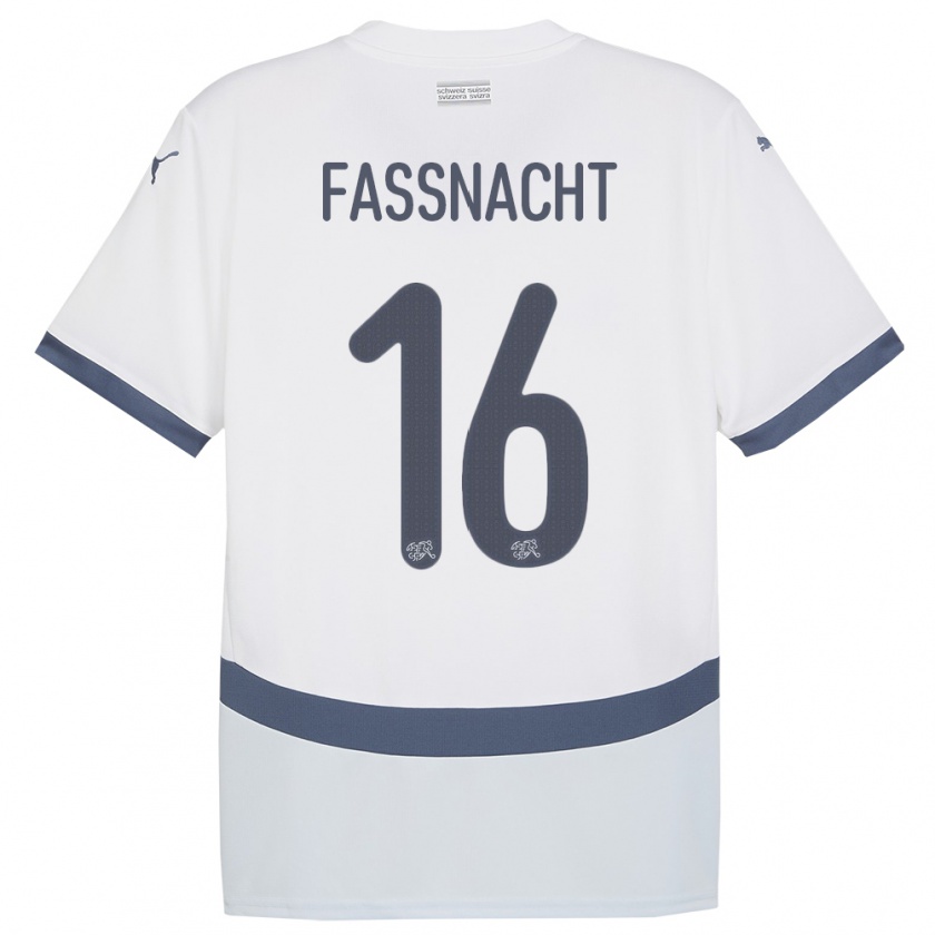 Kandiny Uomo Maglia Svizzera Christian Fassnacht #16 Bianco Kit Gara Away 24-26 Maglietta