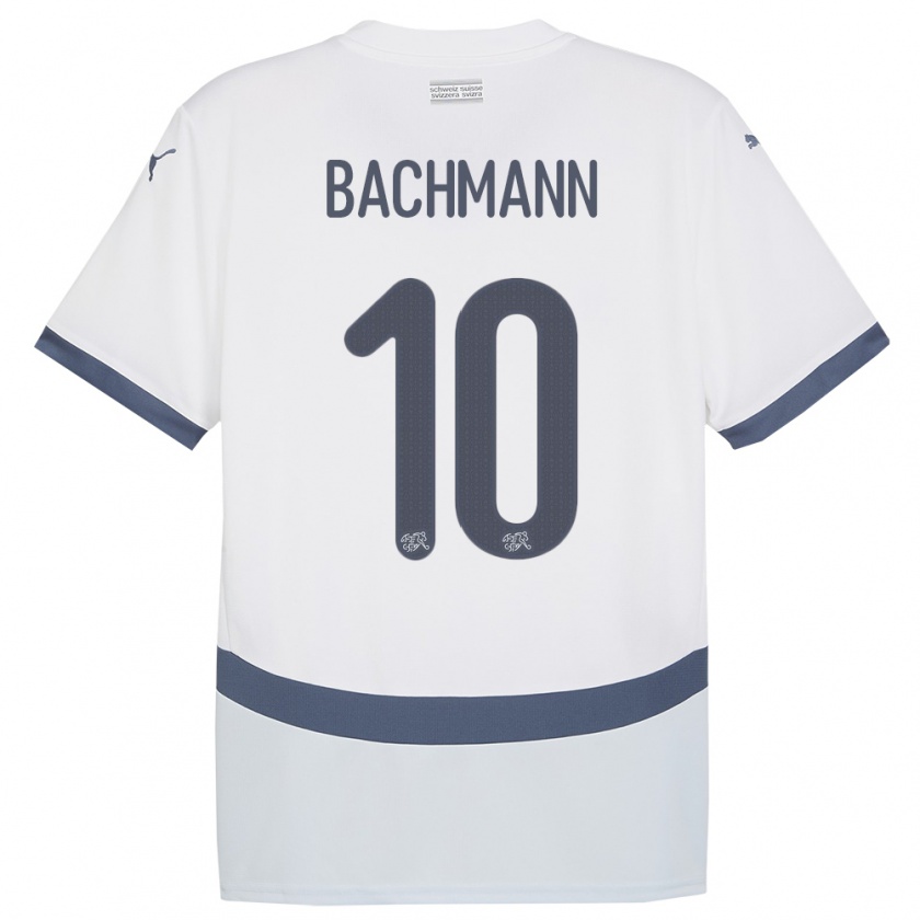 Kandiny Uomo Maglia Svizzera Ramona Bachmann #10 Bianco Kit Gara Away 24-26 Maglietta