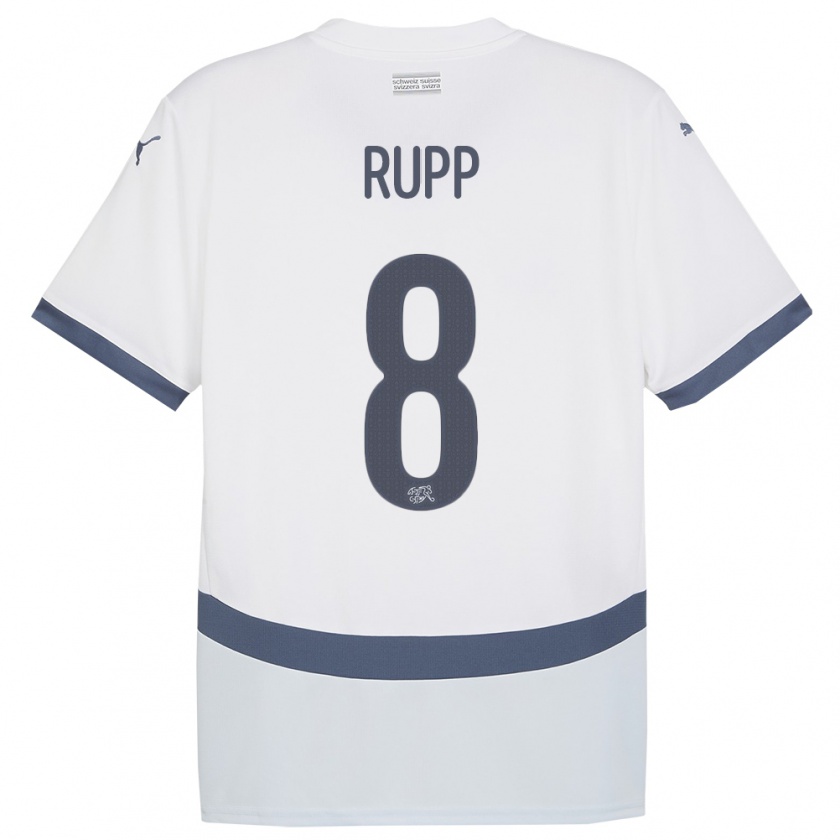 Kandiny Hombre Camiseta Suiza Noah Rupp #8 Blanco 2ª Equipación 24-26 La Camisa México