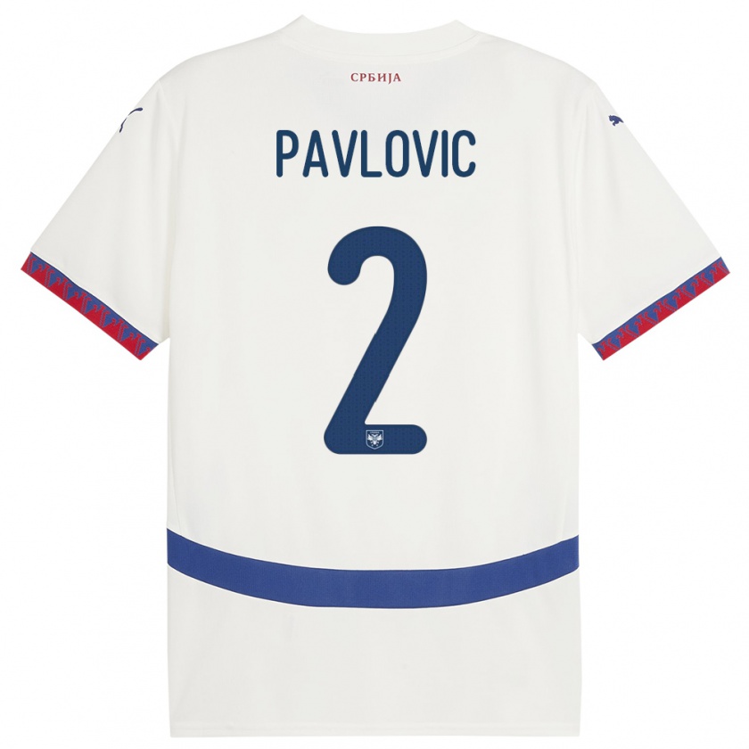 Kandiny Heren Servië Strahinja Pavlovic #2 Wit Uitshirt Uittenue 24-26 T-Shirt