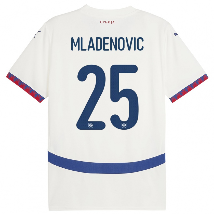 Kandiny Heren Servië Filip Mladenovic #25 Wit Uitshirt Uittenue 24-26 T-Shirt