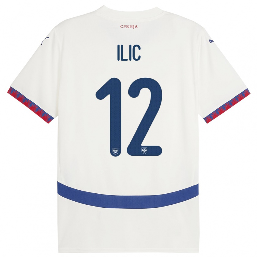 Kandiny Uomo Maglia Serbia Marko Ilic #12 Bianco Kit Gara Away 24-26 Maglietta