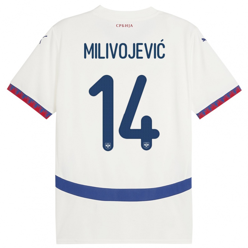 Kandiny Heren Servië Vesna Milivojevic #14 Wit Uitshirt Uittenue 24-26 T-Shirt