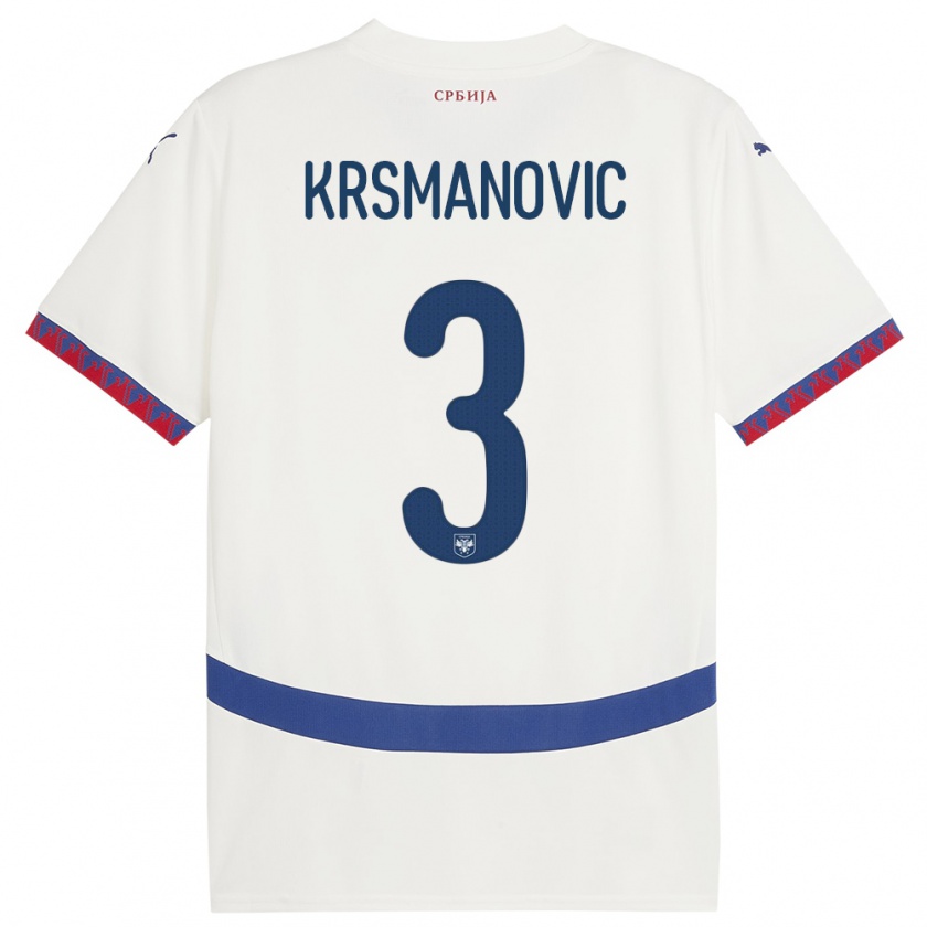 Kandiny Herren Serbien Nemanja Krsmanovic #3 Weiß Auswärtstrikot Trikot 24-26 T-Shirt Österreich