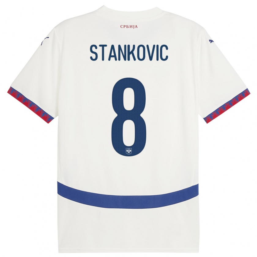 Kandiny Heren Servië Nikola Stankovic #8 Wit Uitshirt Uittenue 24-26 T-Shirt