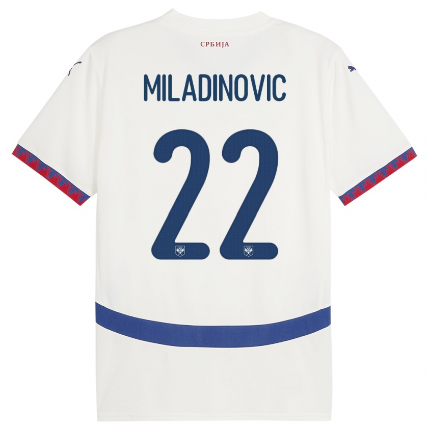 Kandiny Uomo Maglia Serbia Igor Miladinovic #22 Bianco Kit Gara Away 24-26 Maglietta