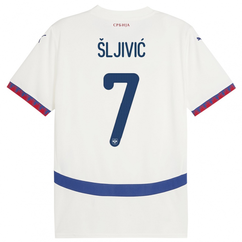 Kandiny Heren Servië Jovan Sljivic #7 Wit Uitshirt Uittenue 24-26 T-Shirt België