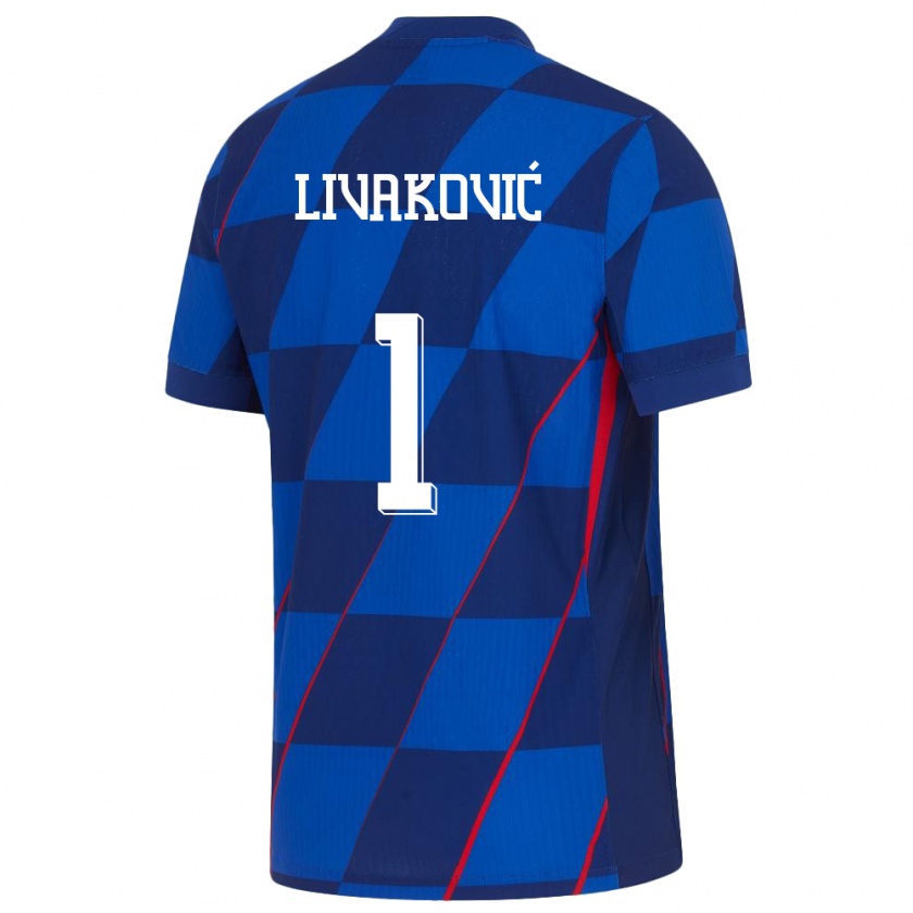 Kandiny Uomo Maglia Croazia Dominik Livakovic #1 Blu Kit Gara Away 24-26 Maglietta