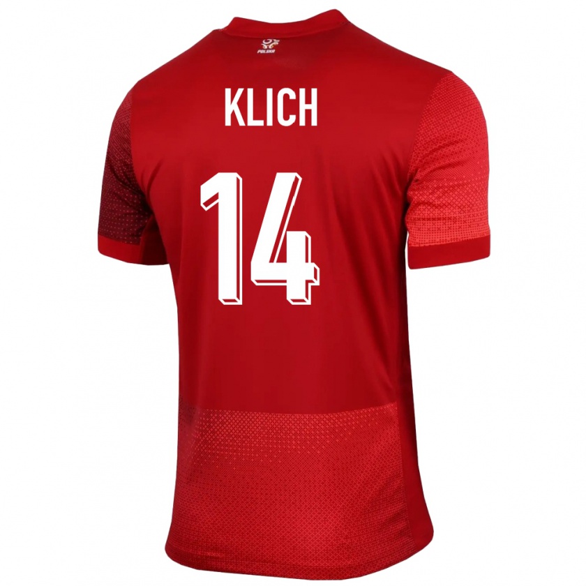 Kandiny Uomo Maglia Polonia Mateusz Klich #14 Rosso Kit Gara Away 24-26 Maglietta