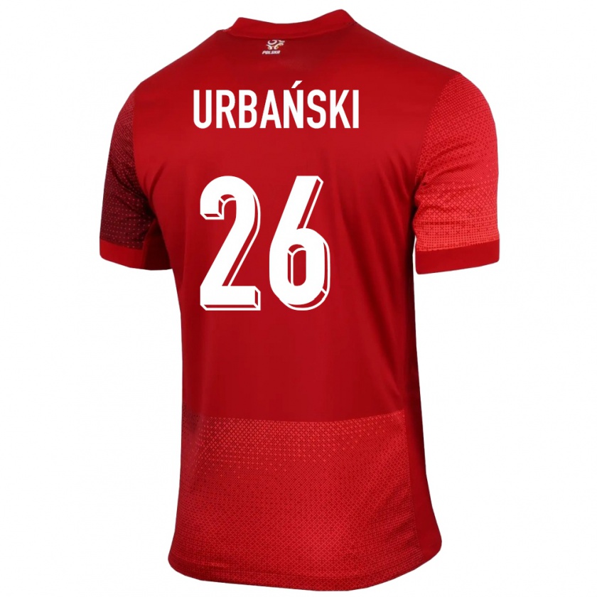 Kandiny Uomo Maglia Polonia Kacper Urbanski #26 Rosso Kit Gara Away 24-26 Maglietta