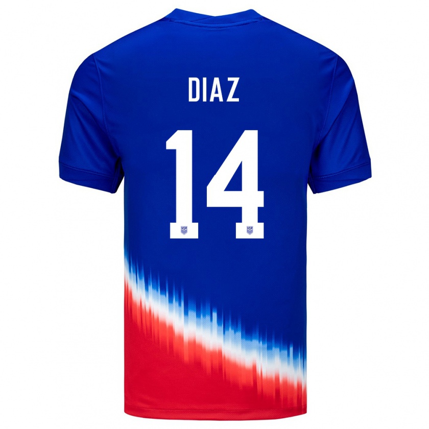 Kandiny Heren Verenigde Staten Christian Diaz #14 Blauw Uitshirt Uittenue 24-26 T-Shirt