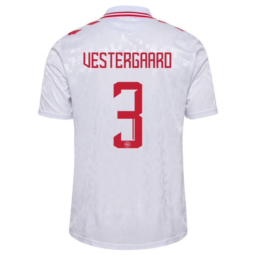 Kandiny Uomo Maglia Danimarca Jannik Vestergaard #3 Bianco Kit Gara Away 24-26 Maglietta