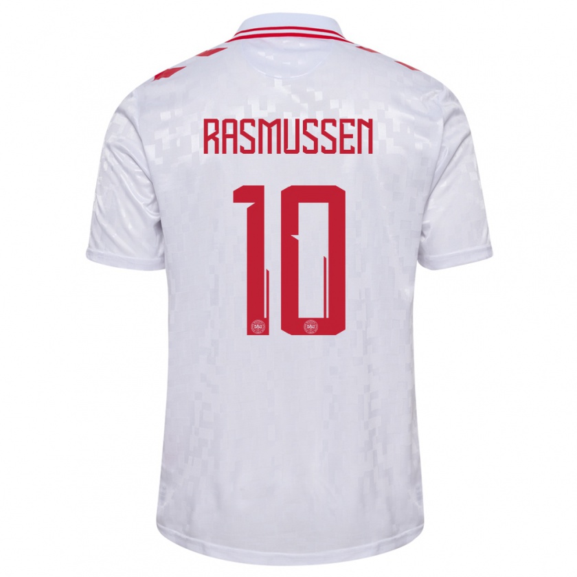 Kandiny Uomo Maglia Danimarca Christian Rasmussen #10 Bianco Kit Gara Away 24-26 Maglietta