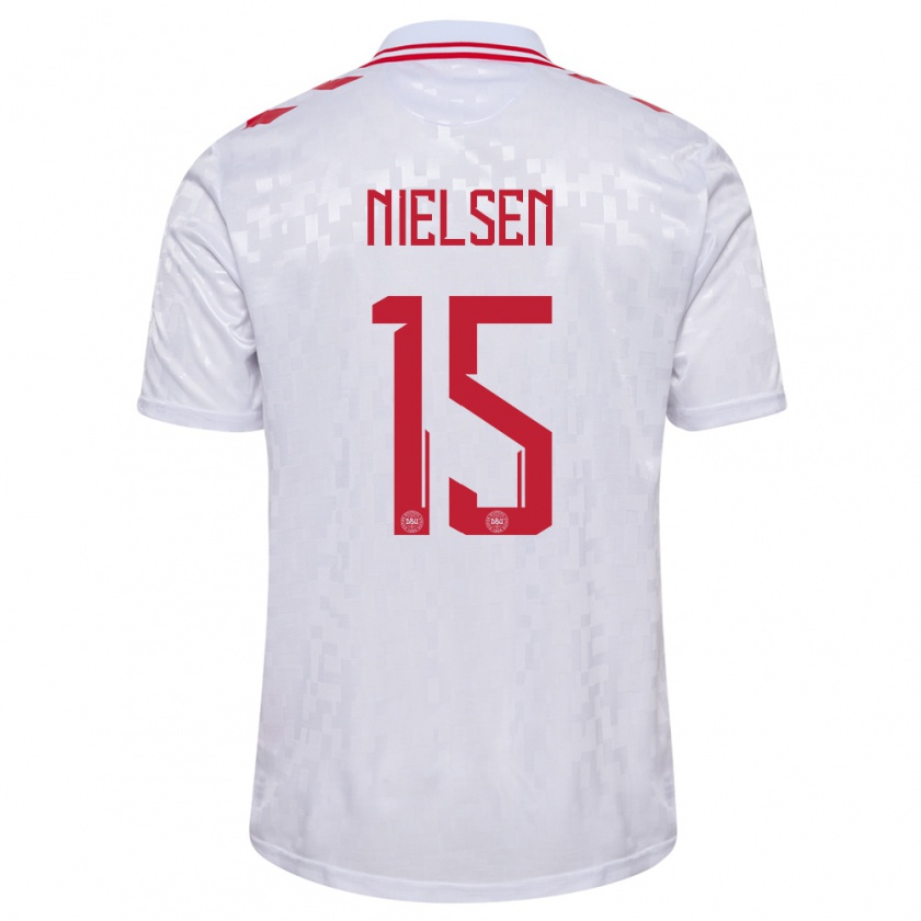 Kandiny Uomo Maglia Danimarca Villads Nielsen #15 Bianco Kit Gara Away 24-26 Maglietta