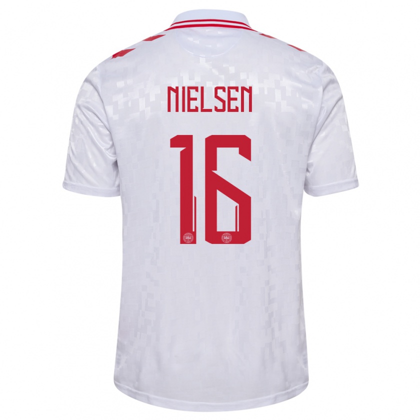 Kandiny Herren Dänemark Magnus Nielsen #16 Weiß Auswärtstrikot Trikot 24-26 T-Shirt Österreich