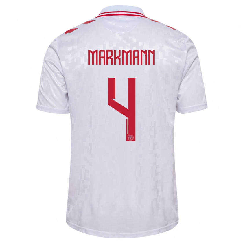 Kandiny Uomo Maglia Danimarca Noah Markmann #4 Bianco Kit Gara Away 24-26 Maglietta