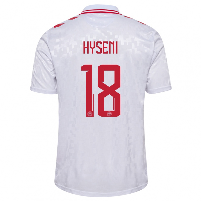 Kandiny Herren Dänemark Olti Hyseni #18 Weiß Auswärtstrikot Trikot 24-26 T-Shirt Österreich