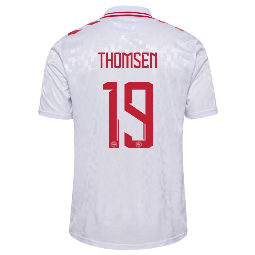 Kandiny Uomo Maglia Danimarca Janni Thomsen #19 Bianco Kit Gara Away 24-26 Maglietta