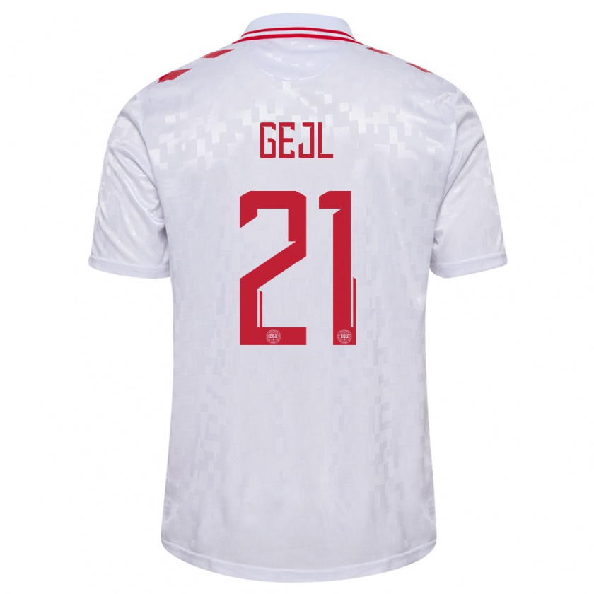 Kandiny Uomo Maglia Danimarca Mille Gejl #21 Bianco Kit Gara Away 24-26 Maglietta