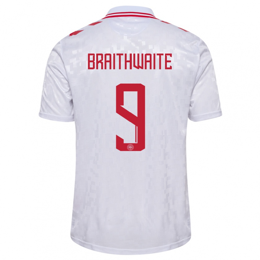 Kandiny Uomo Maglia Danimarca Martin Braithwaite #9 Bianco Kit Gara Away 24-26 Maglietta