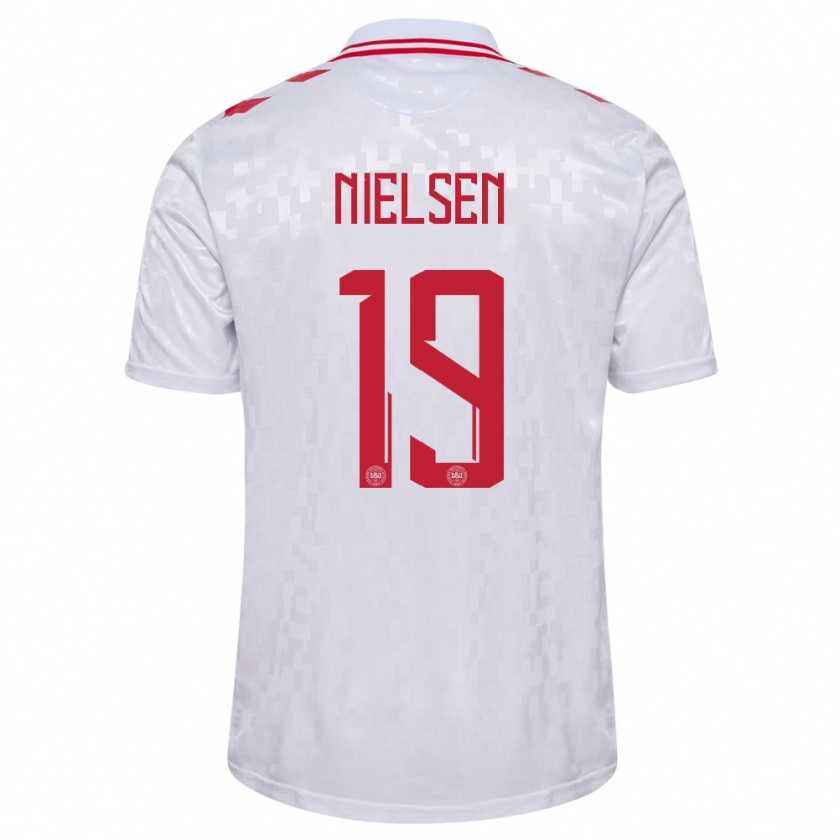 Kandiny Herren Dänemark Casper Nielsen #19 Weiß Auswärtstrikot Trikot 24-26 T-Shirt Österreich