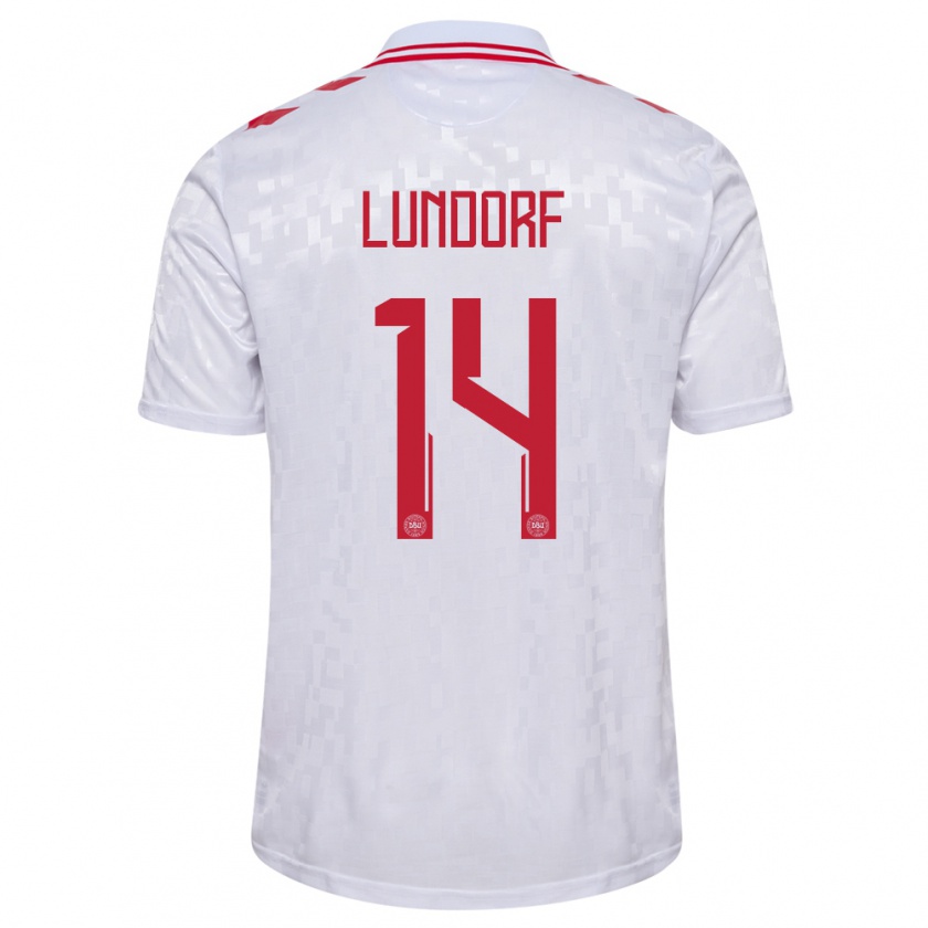 Kandiny Uomo Maglia Danimarca Matilde Lundorf #14 Bianco Kit Gara Away 24-26 Maglietta