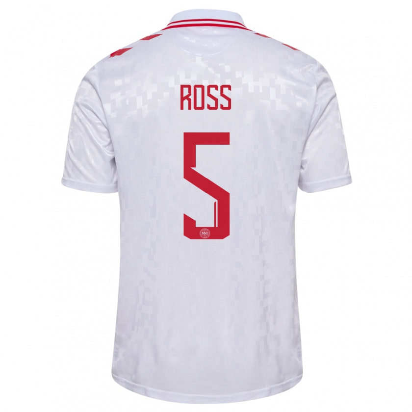 Kandiny Herren Dänemark Mathias Ross #5 Weiß Auswärtstrikot Trikot 24-26 T-Shirt Österreich