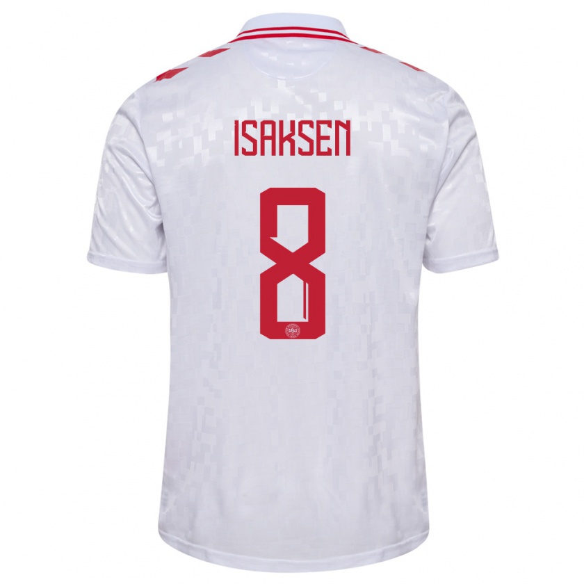 Kandiny Uomo Maglia Danimarca Gustav Isaksen #8 Bianco Kit Gara Away 24-26 Maglietta