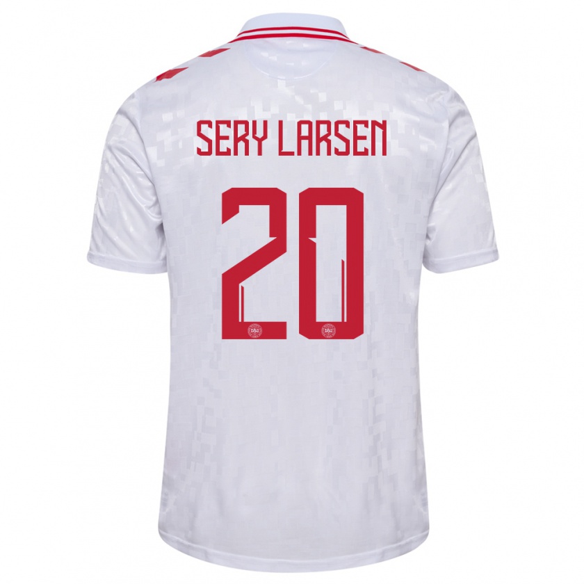 Kandiny Uomo Maglia Danimarca Japhet Sery Larsen #20 Bianco Kit Gara Away 24-26 Maglietta