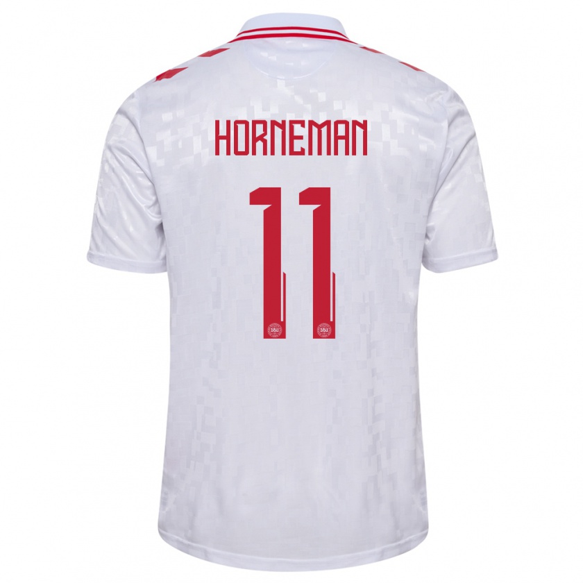 Kandiny Herren Dänemark Charly Horneman #11 Weiß Auswärtstrikot Trikot 24-26 T-Shirt Österreich