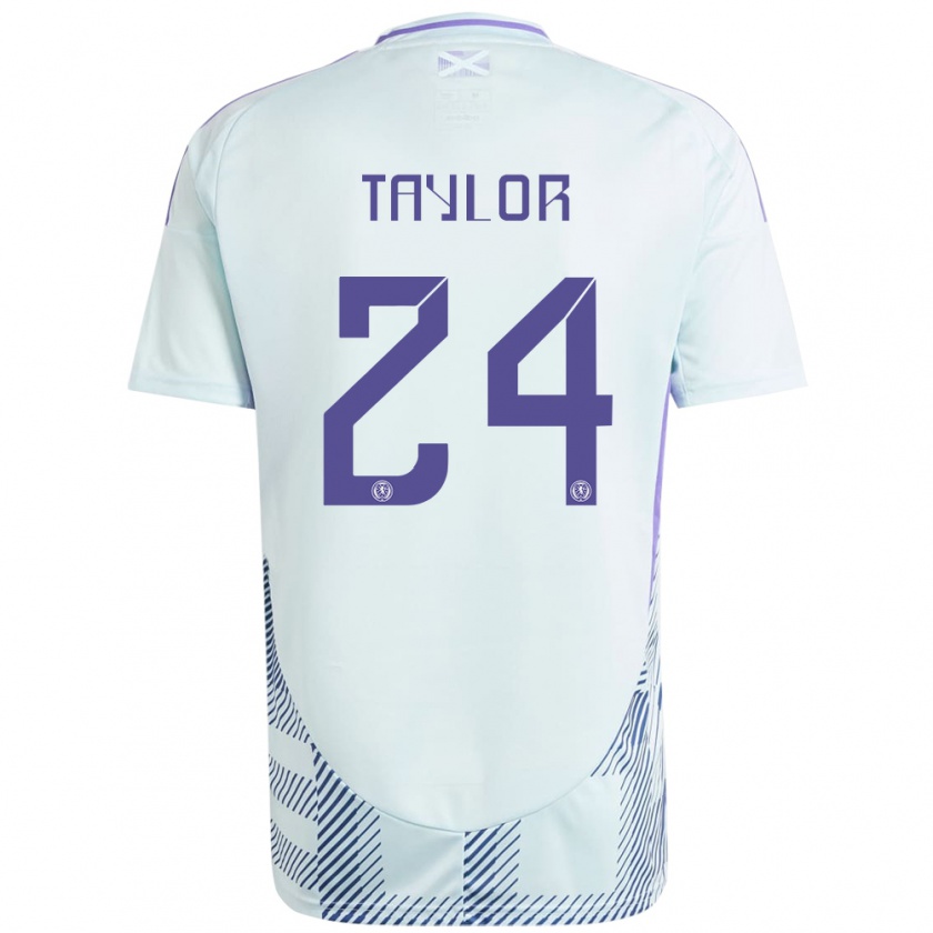 Kandiny Uomo Maglia Scotland Greg Taylor #24 Blu Menta Chiaro Kit Gara Away 24-26 Maglietta