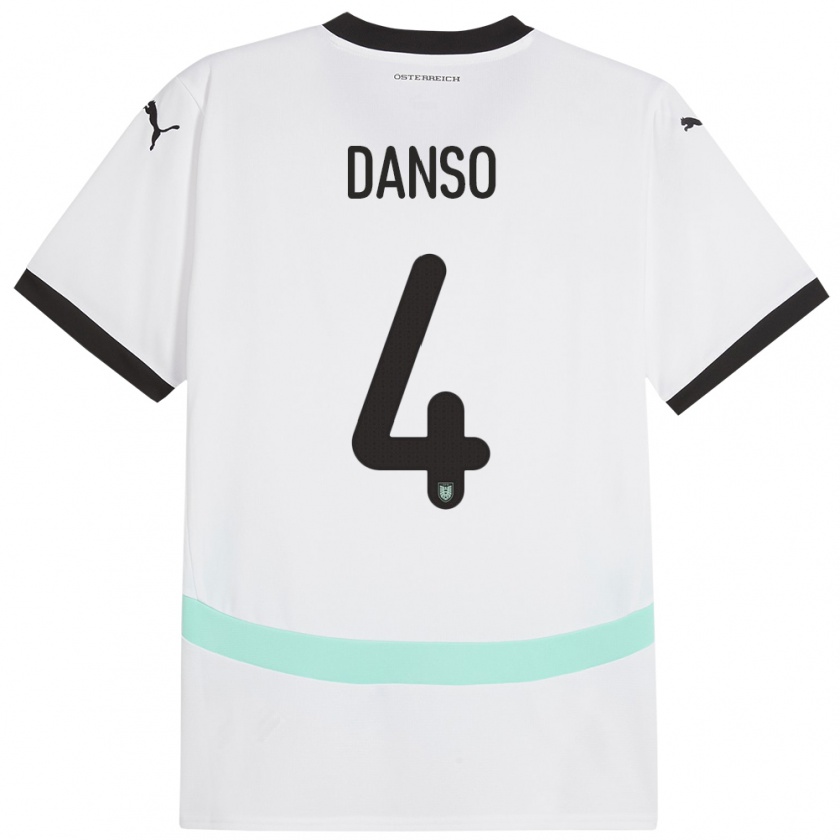 Kandiny Uomo Maglia Austria Kevin Danso #4 Bianco Kit Gara Away 24-26 Maglietta