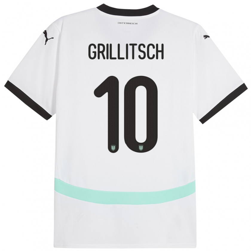 Kandiny Uomo Maglia Austria Florian Grillitsch #10 Bianco Kit Gara Away 24-26 Maglietta