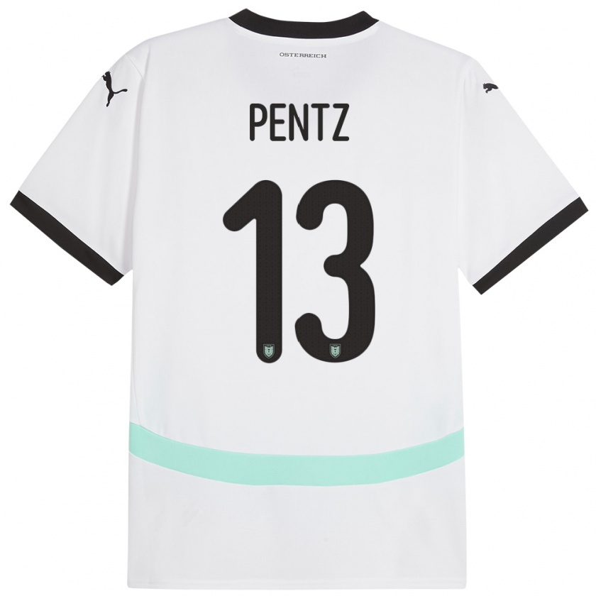 Kandiny Uomo Maglia Austria Patrick Pentz #13 Bianco Kit Gara Away 24-26 Maglietta