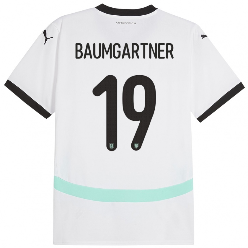 Kandiny Uomo Maglia Austria Christoph Baumgartner #19 Bianco Kit Gara Away 24-26 Maglietta